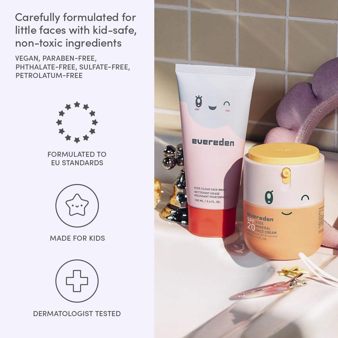 Evereden Kids SPF20 sun care on face captures easy daily protection before outdoor play