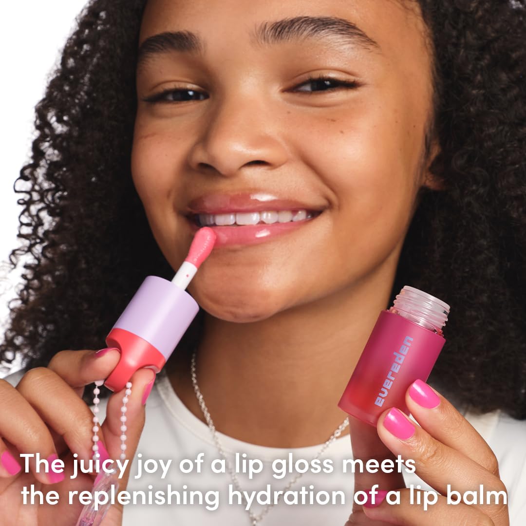 Evereden tinted lip gloss sheer red cherry and peach oils promote nourishment.