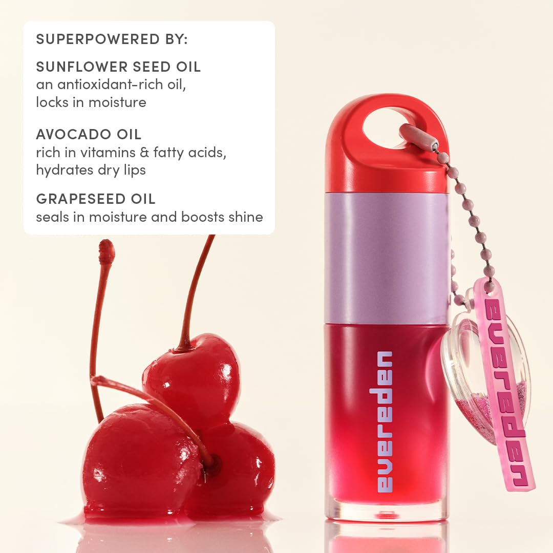 Evereden Kids tinted lip gloss sheer red shelf display lighting.