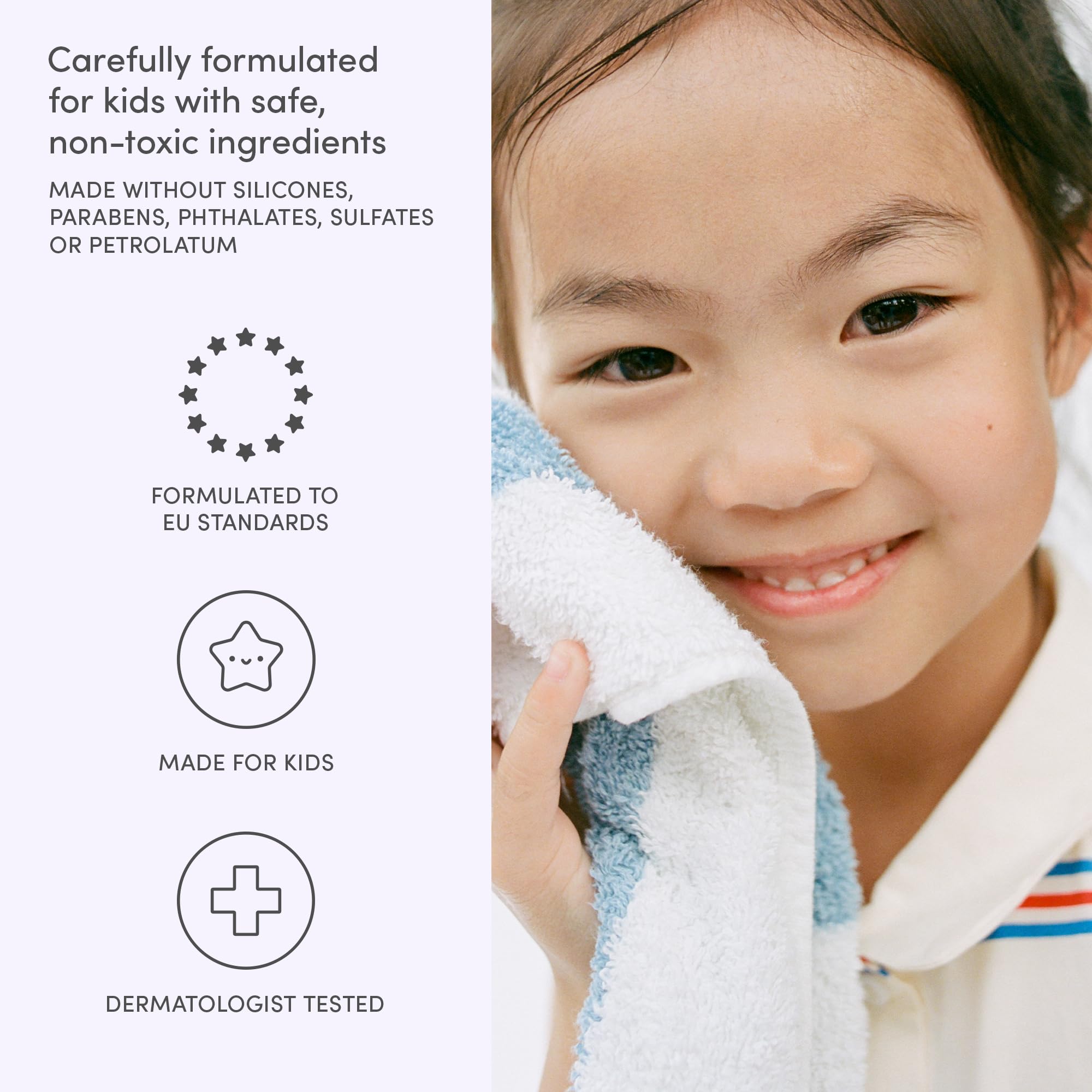 Evereden Multi-Vitamin Kids Body Wash Cool Peach pour demonstrates quick, mild lather during bath time.
