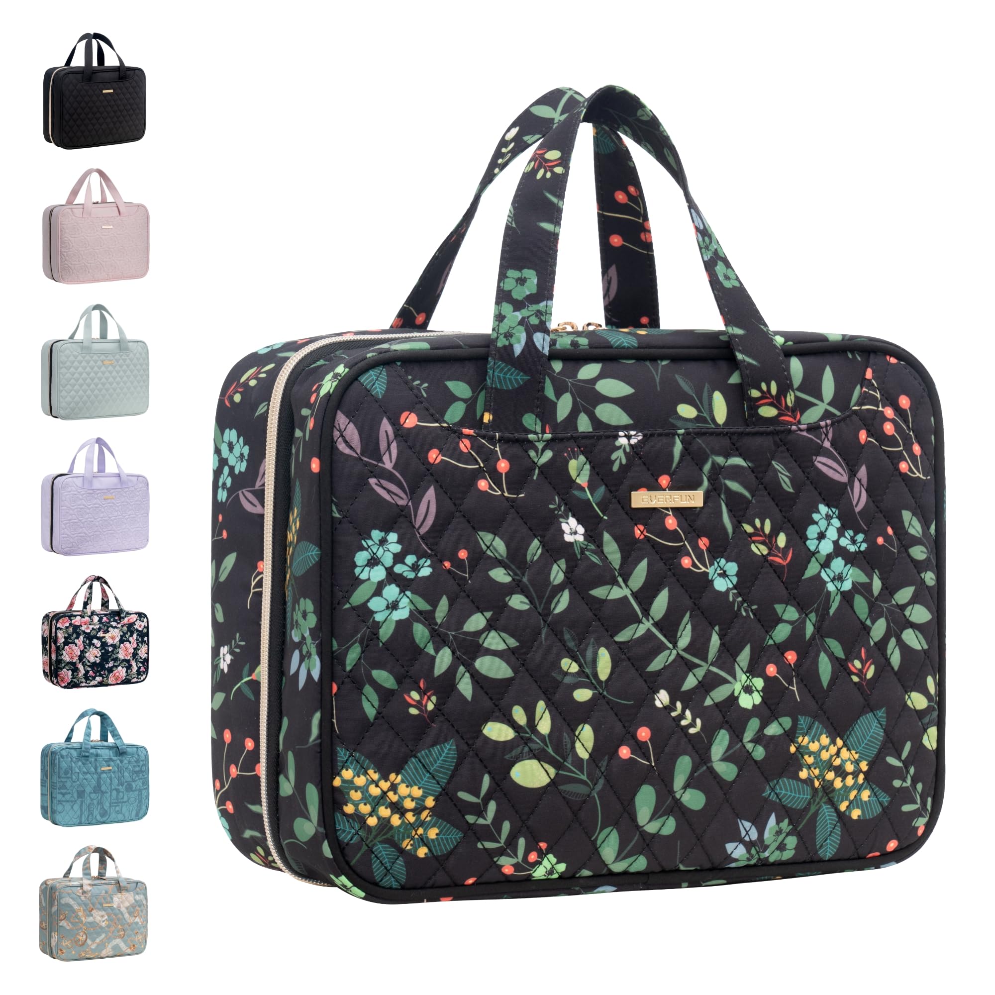 Everfun hanging travel toiletry bag with four compartments for organized packing.
