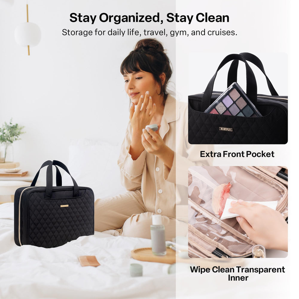 Everfun Hanging Travel Toiletry Bag reinforced stitching stands up to travel wear.