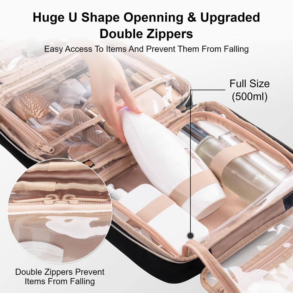 Everfun Hanging Travel Toiletry Bag transparent inner view aids quick item check.