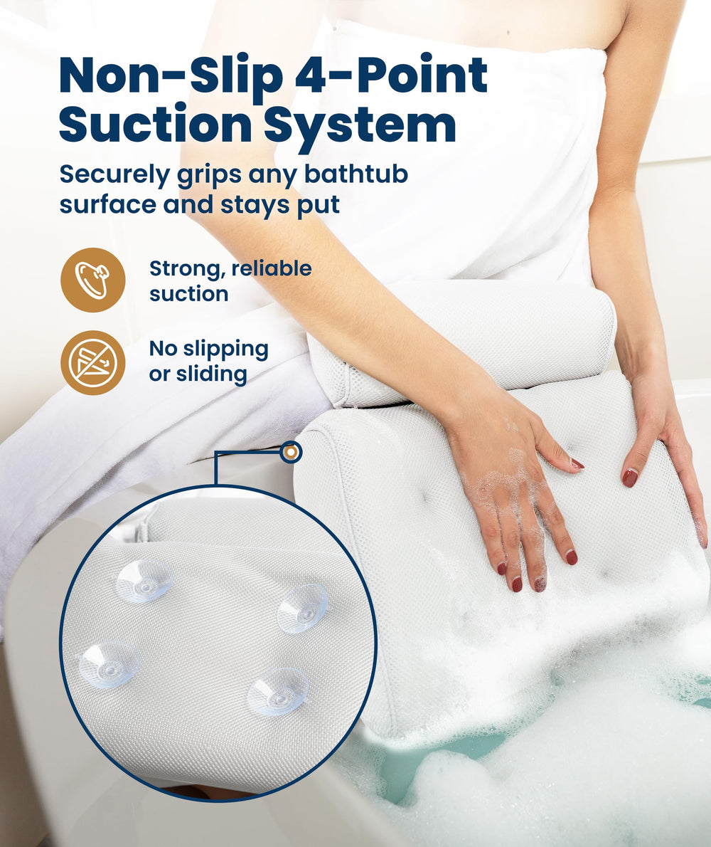 Everlasting Comfort bath pillow side pocket keeps small essentials within reach.