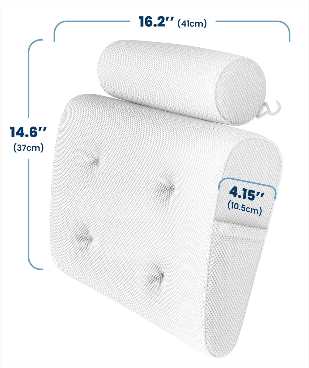Everlasting Comfort bath pillow with suction cups stays securely in place during baths.