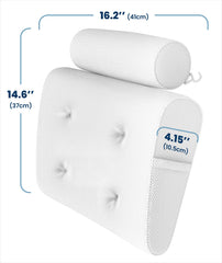 Everlasting Comfort bath pillow with suction cups stays securely in place during baths.