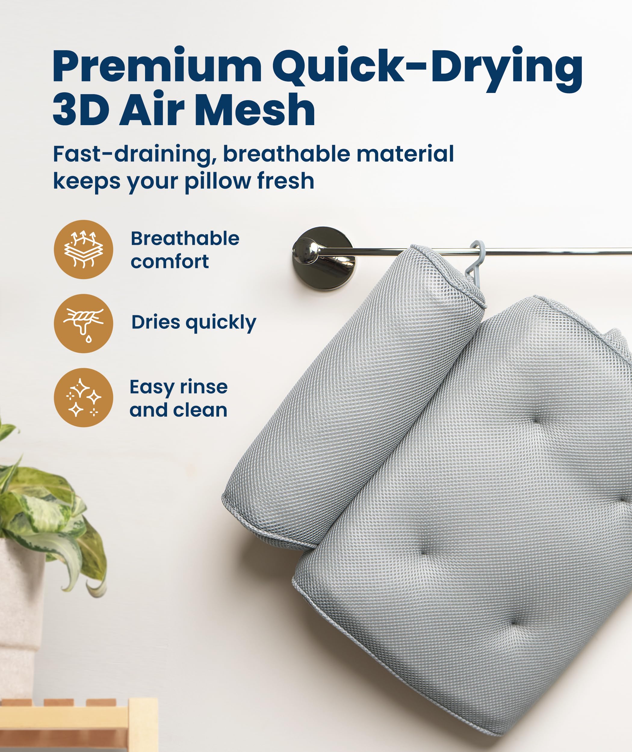 Everlasting Comfort side-pocket keeps bath essentials within easy reach.