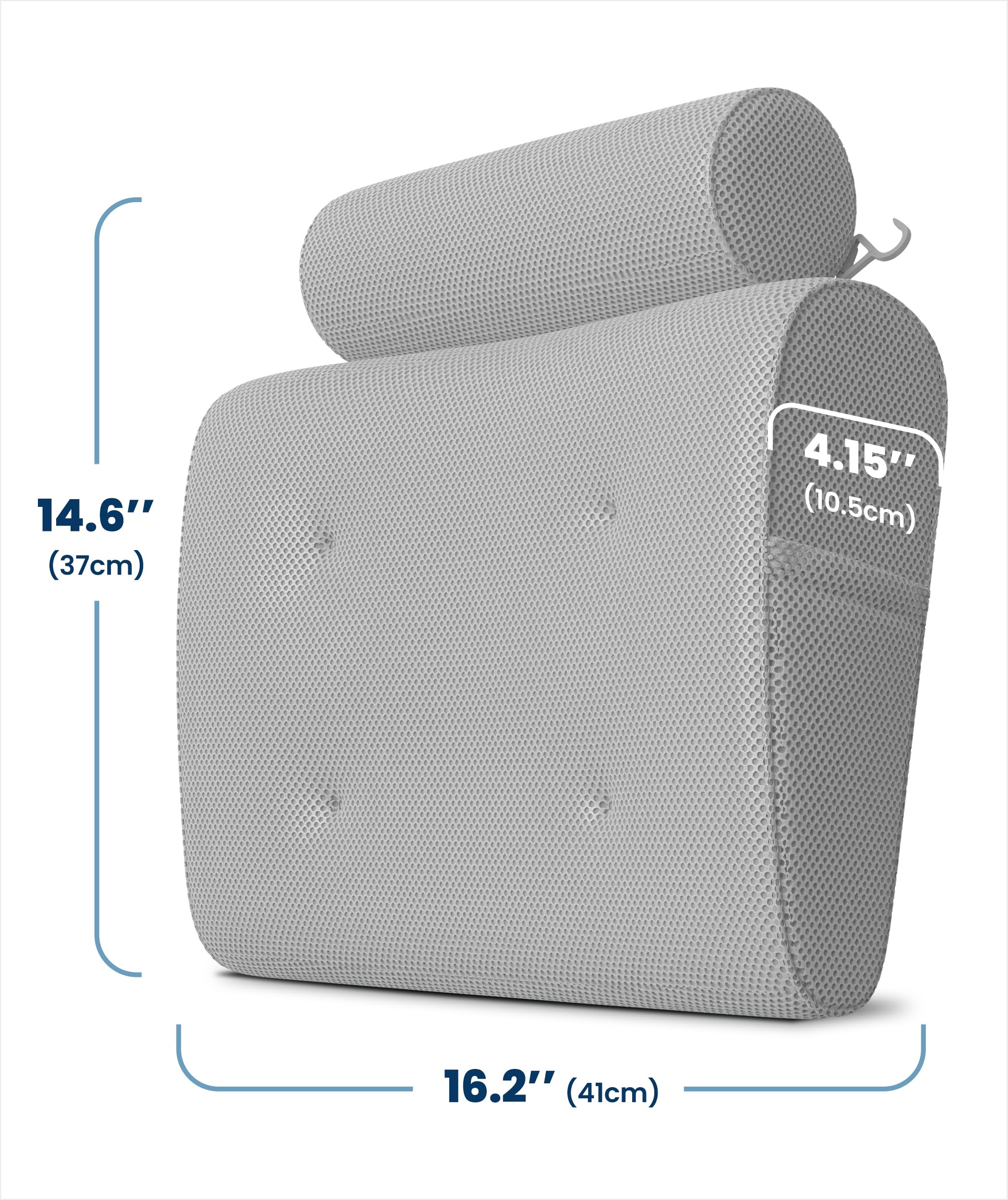 Everlasting Comfort bath pillow with four suction cups for slip-free soaking.
