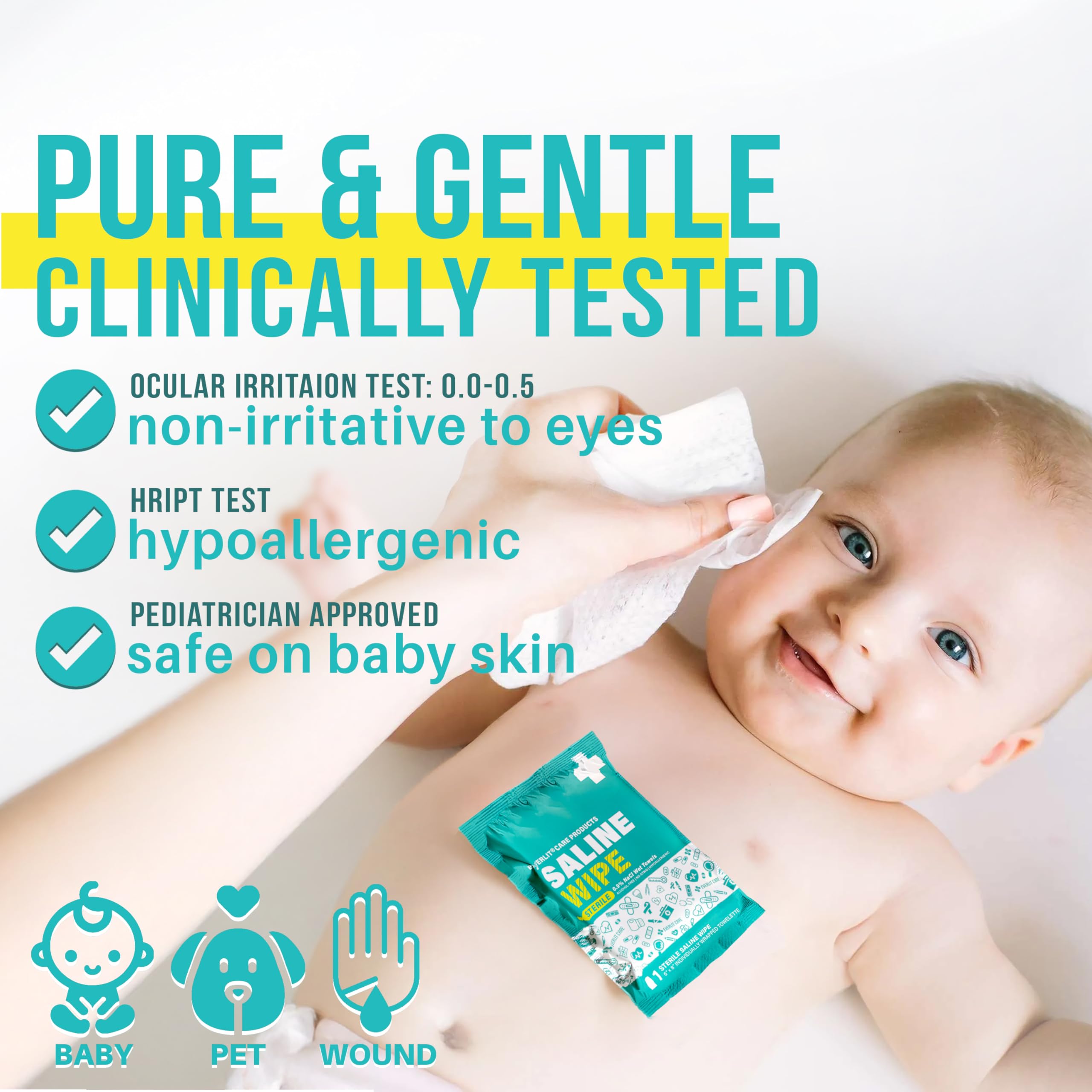 Everlit Care Saline Wipes on-the-go pack; convenient for purse, diaper bag, or car.