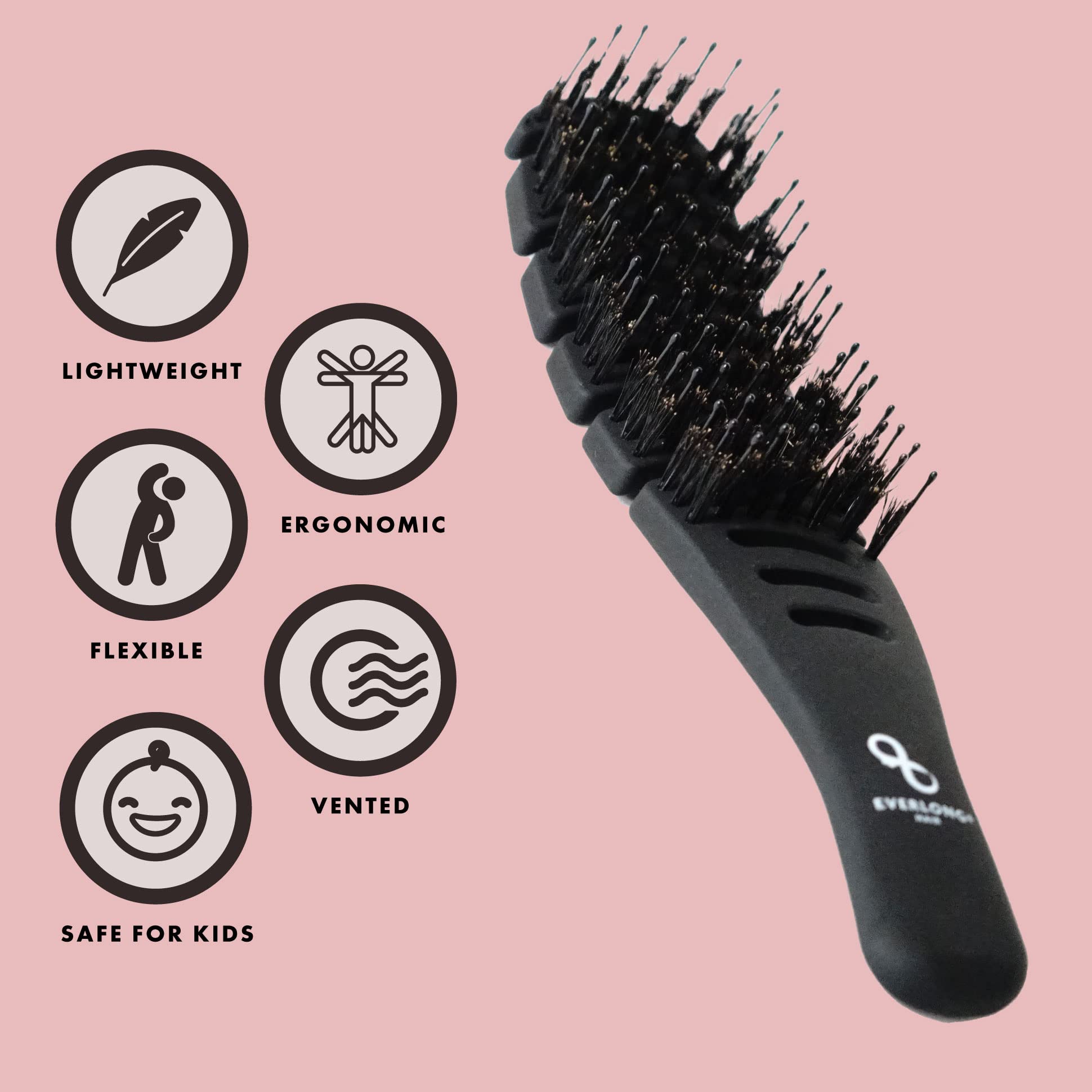 Everlong Flex Boar Bristle Brush dry hair usage demonstrates quick styling and airflow.