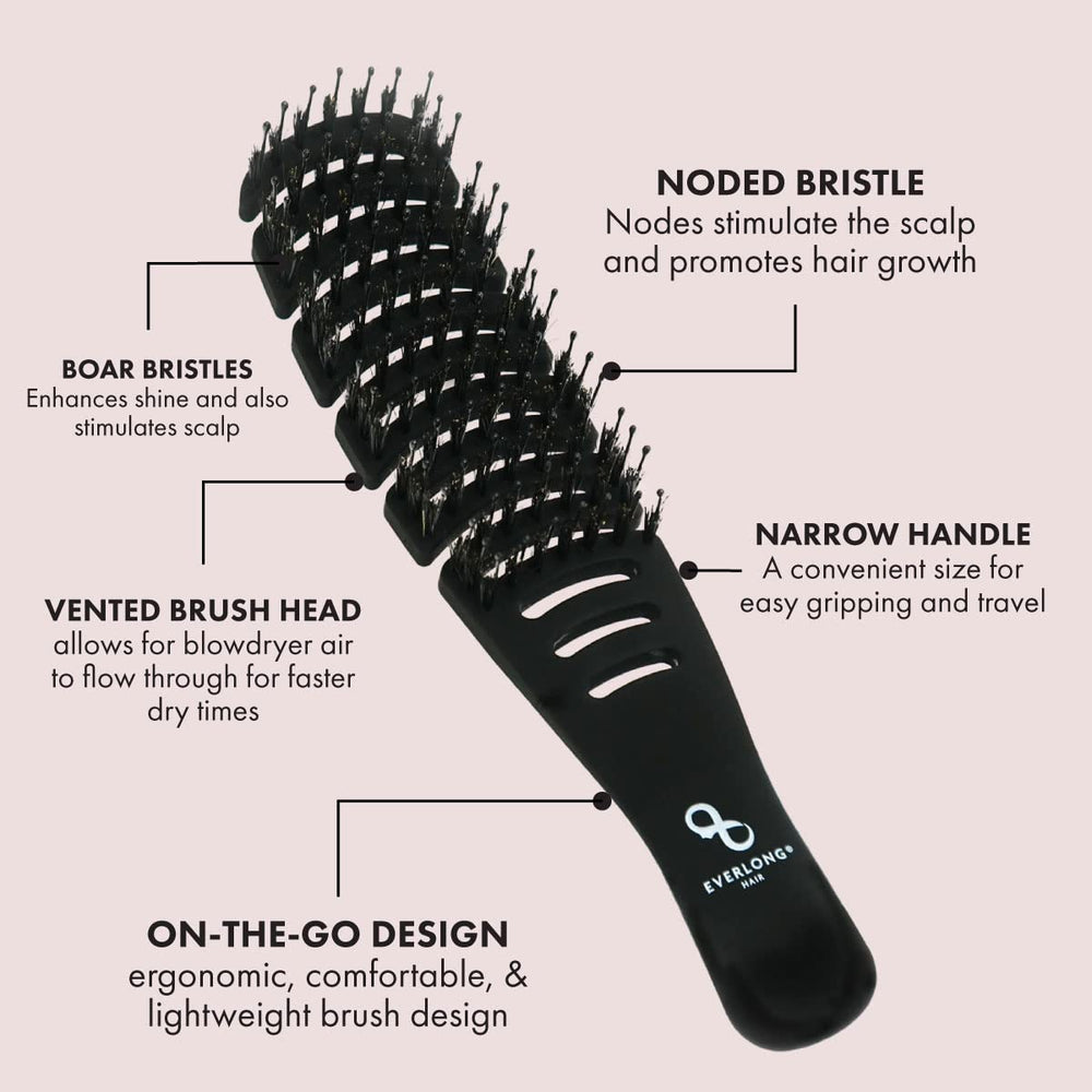 Everlong Flex Boar Bristle Brush safe for extensions with gentle detangling.