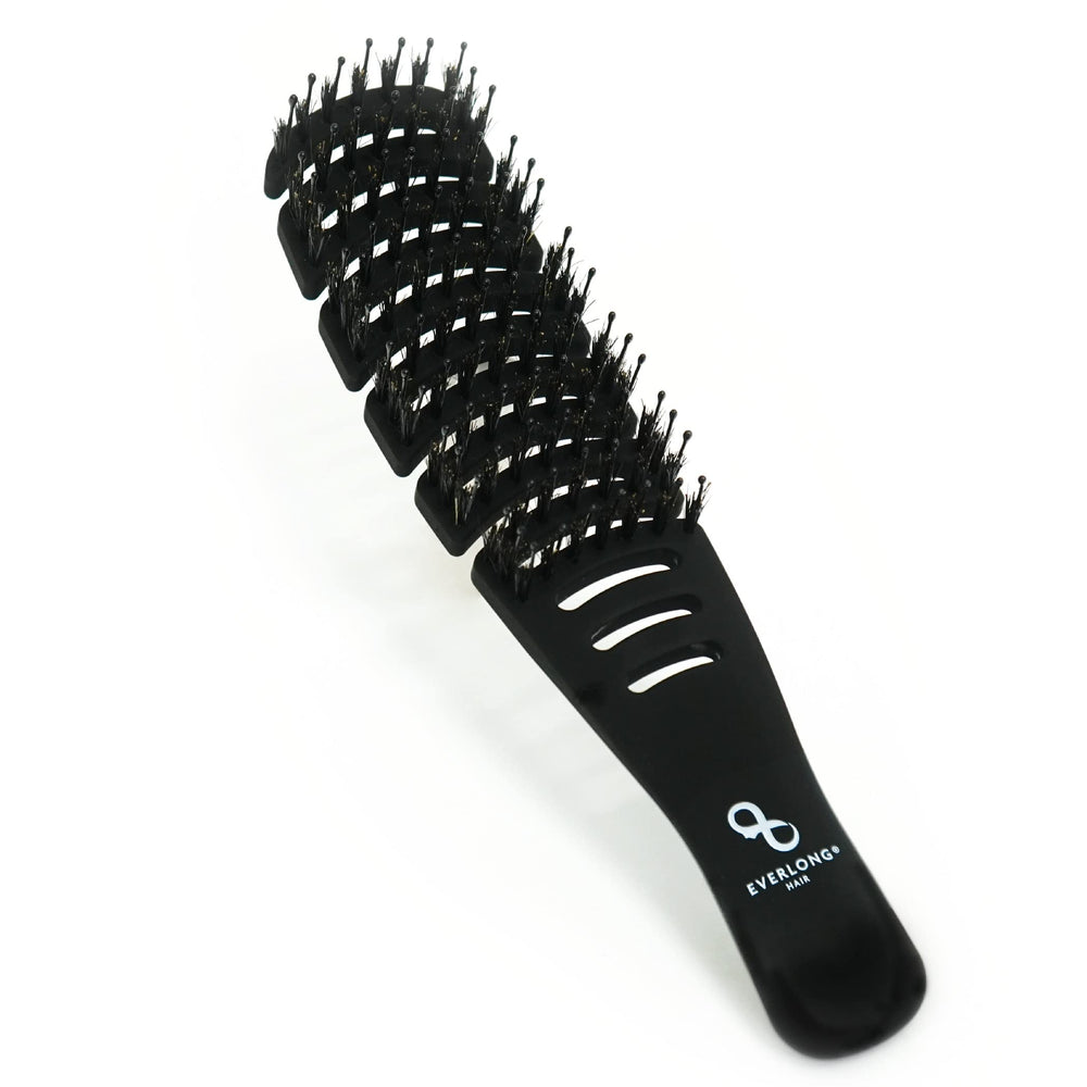 Everlong Flex Boar Bristle Brush wet hair closeup for gentle detangling and shine.