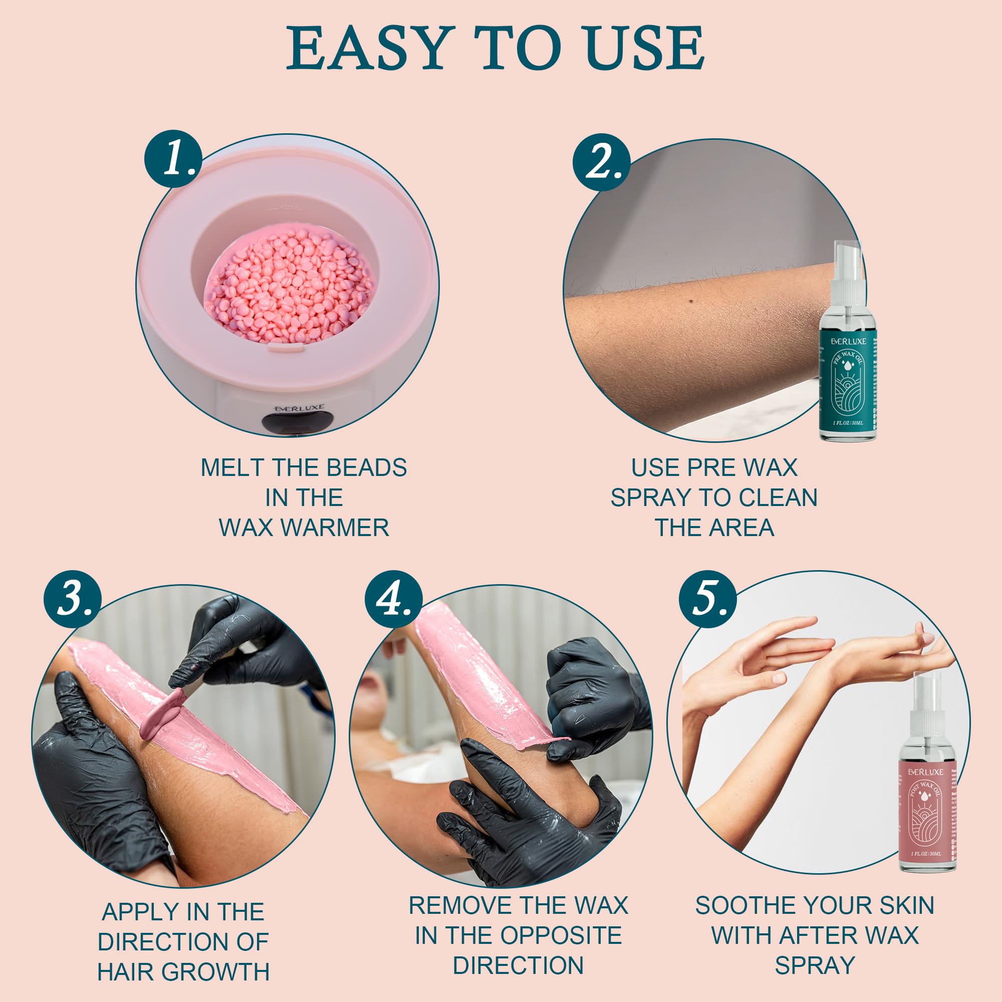 EVERLUXE aftercare oil and spray for soothing post-wax skin.