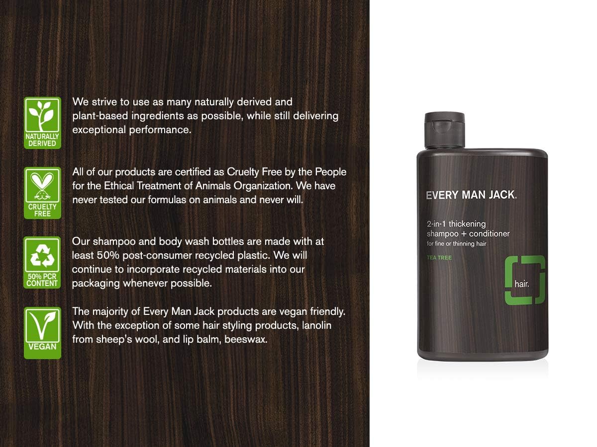 Every Man Jack 2-in-1 thickening shampoo conditioner application helps boost hair body.