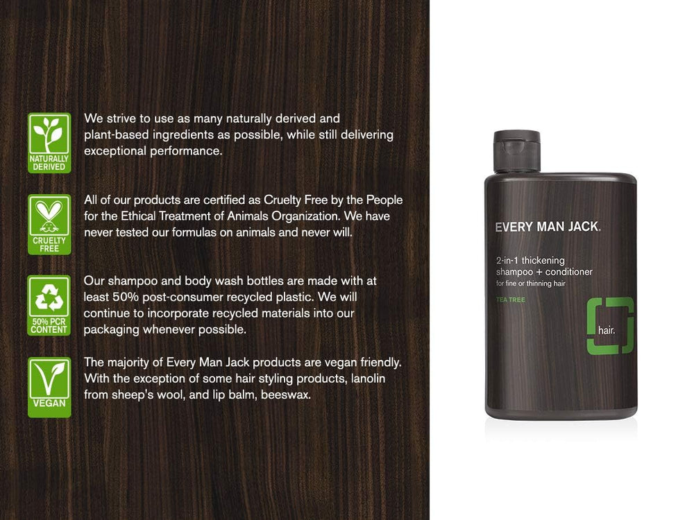 Every Man Jack 2-in-1 thickening shampoo conditioner application helps boost hair body.