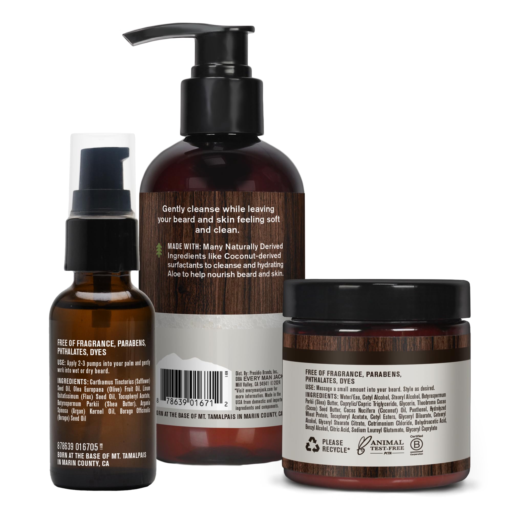Every Man Jack aloe vera shea butter argan oil ingredients closeup.