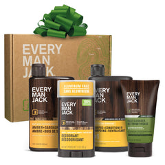 Every Man Jack Amber + Sandalwood body wash bottle ready for daily cleansing