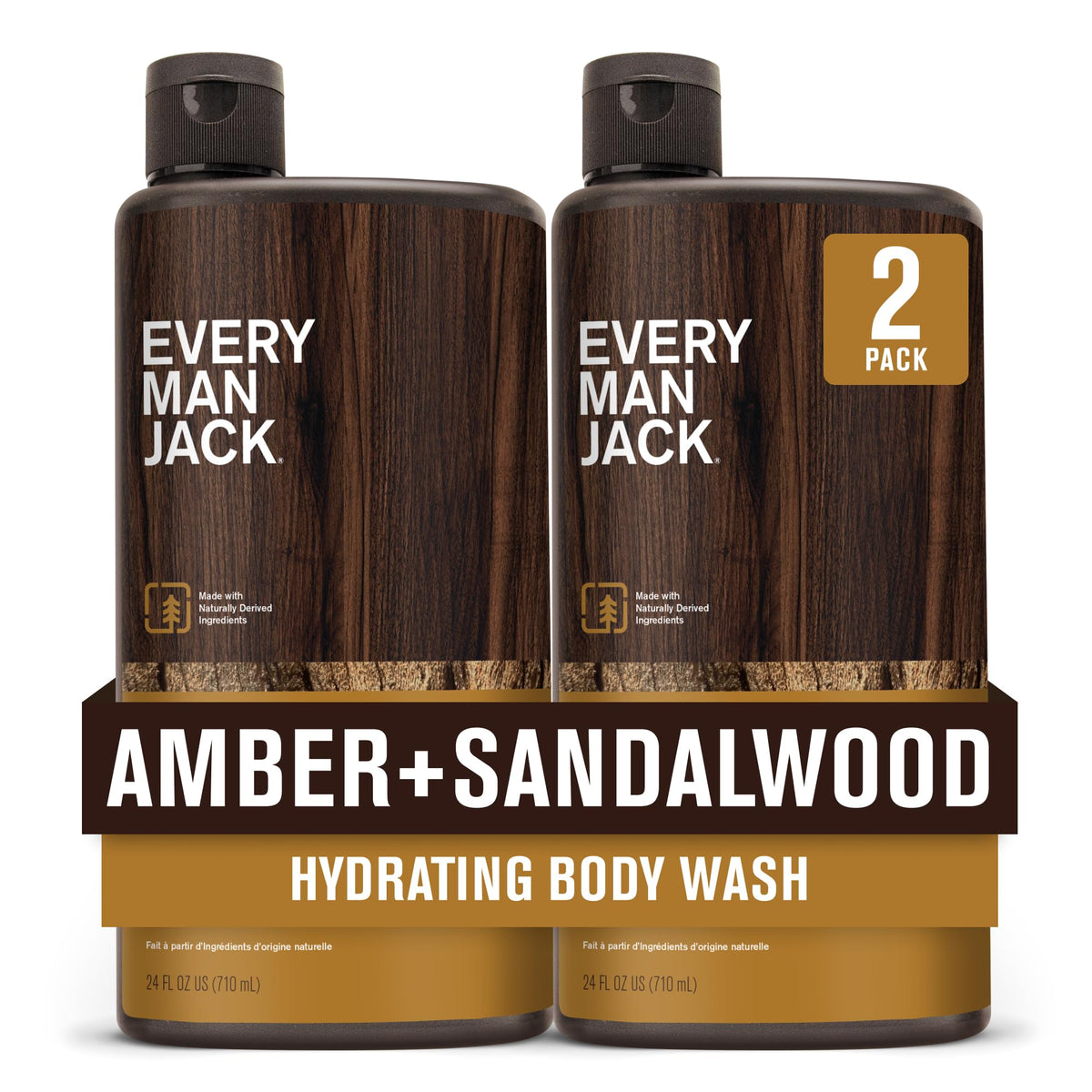 Every Man Jack Amber+Sandalwood bottle front for daily cleansing.