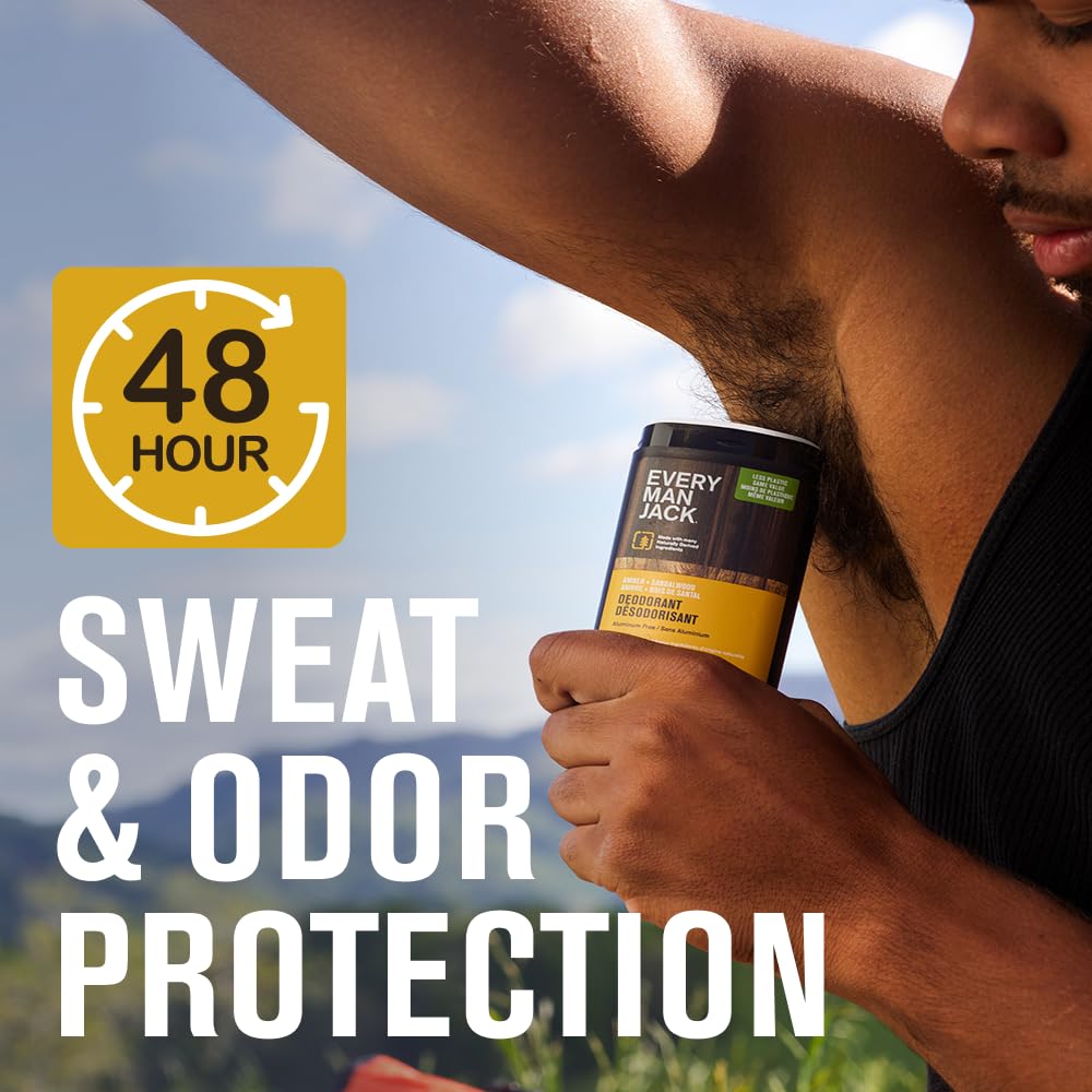 Every Man Jack Amber + Sandalwood 2-pack back view highlighting recyclable packaging.