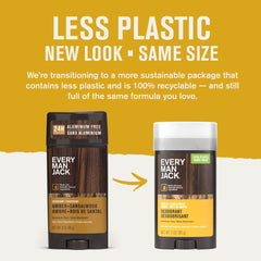 Every Man Jack Amber Sandalwood deodorant back panel highlights US-made and B Corp