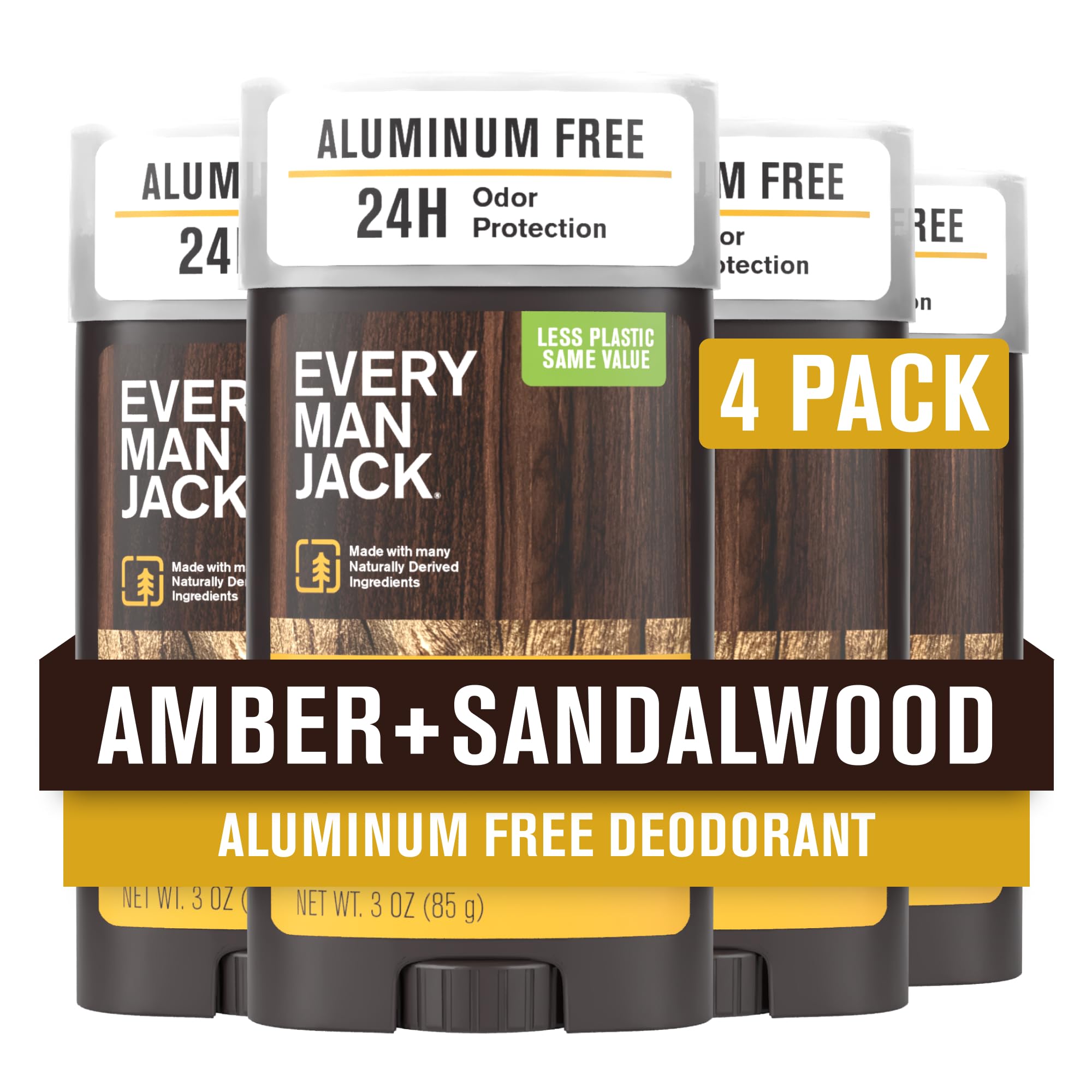Every Man Jack Amber Sandalwood deodorant front-pack with aluminum-free protection