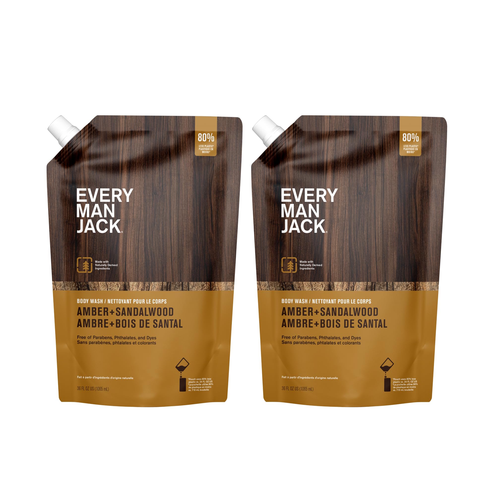 Every Man Jack Amber + Sandalwood refill pouch front for easy, eco-friendly refills.