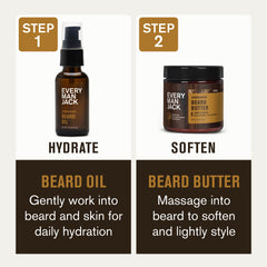 Every Man Jack beard butter jar with cocoa and shea for softness.