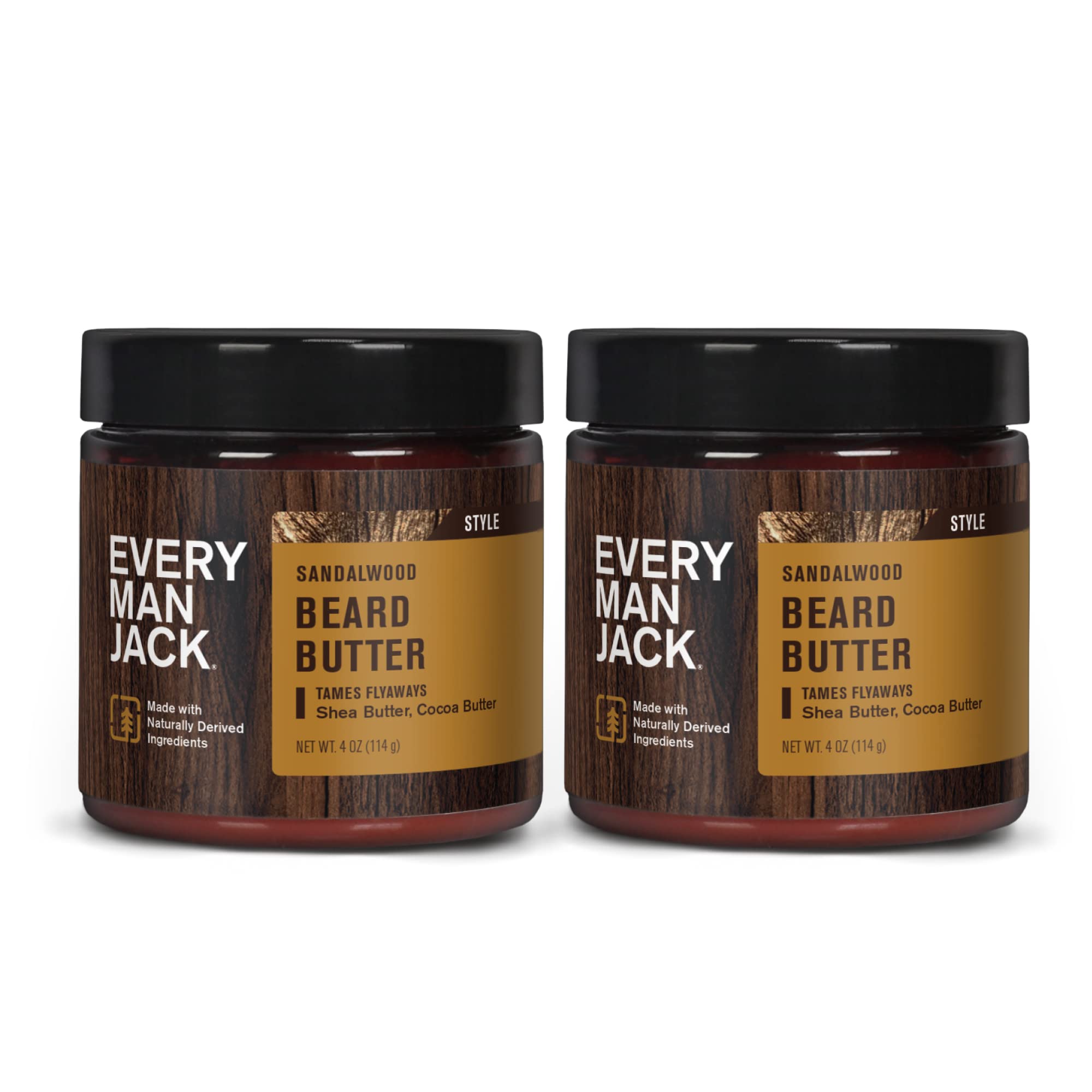 Every Man Jack Beard Butter Subtle Sandalwood jar hydrates dry beards for smoother hair.