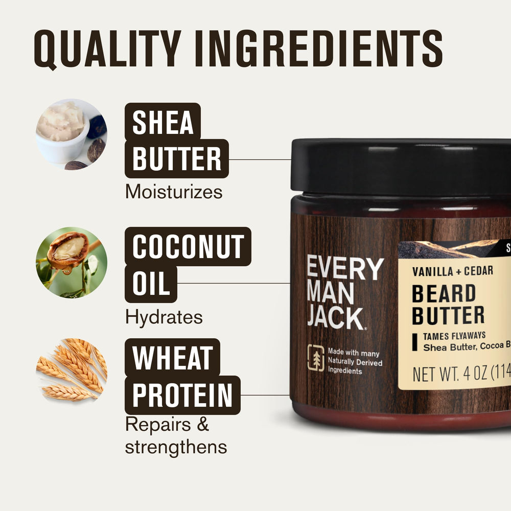 Every Man Jack beard butter texture close-up showing rich, creamy consistency