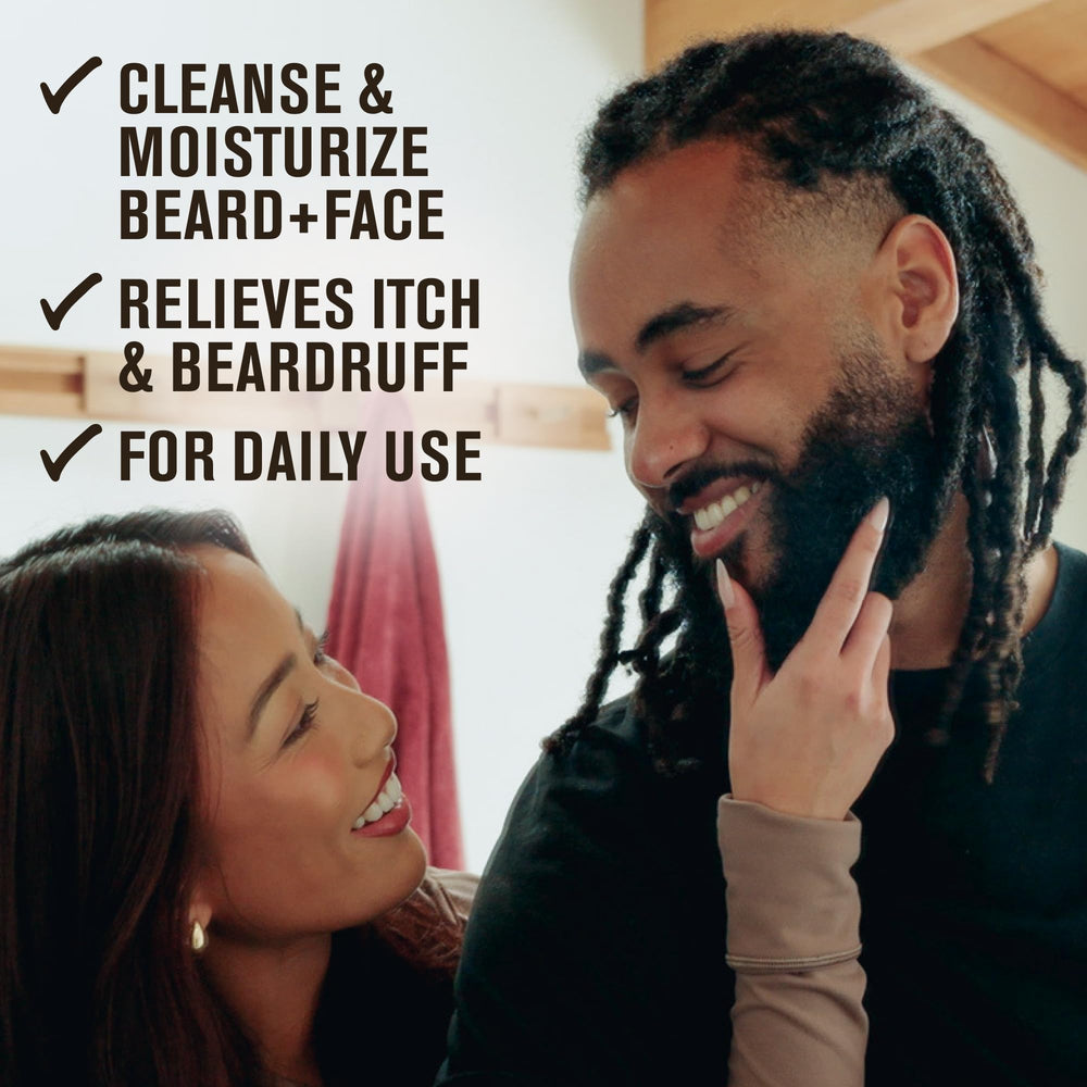 Every Man Jack beard-care-routine-application demonstrates simple cleansing and moisturizing steps.