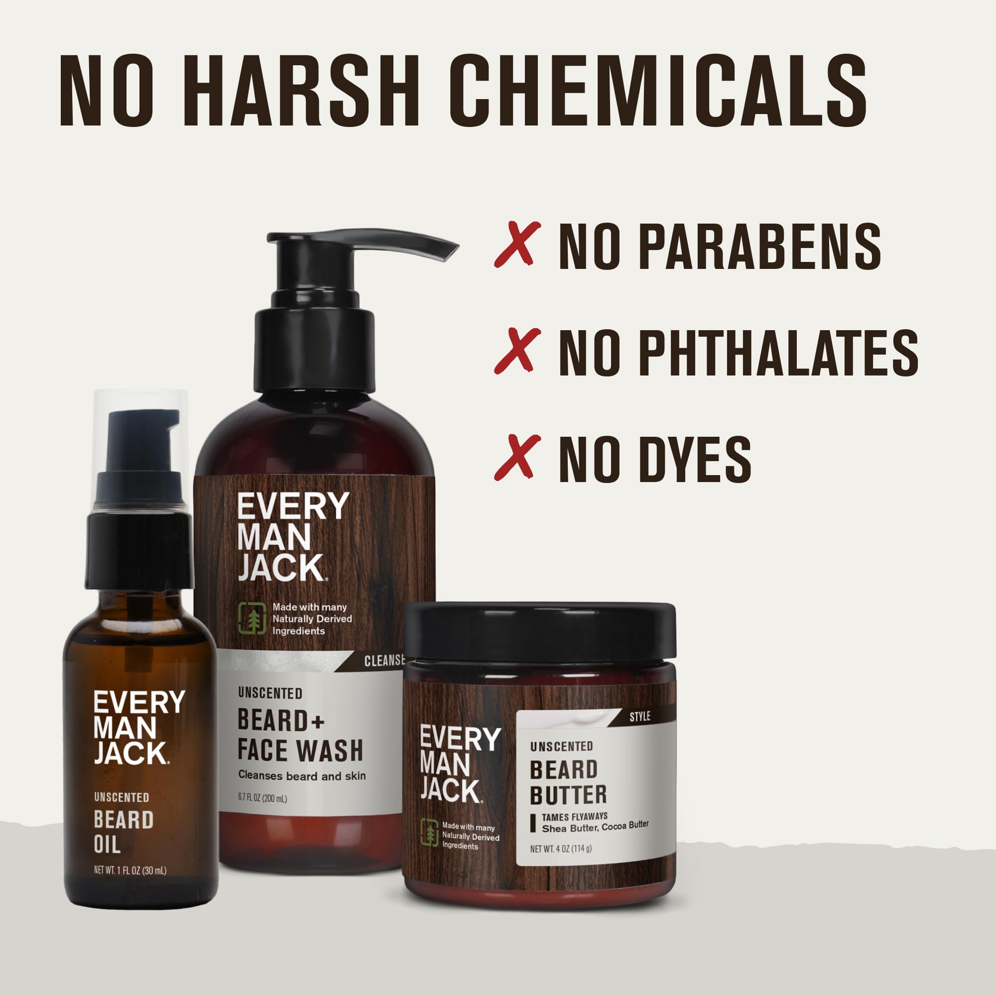 Every Man Jack beard care routine closeup illustrating layering cleanse moisturize and style.