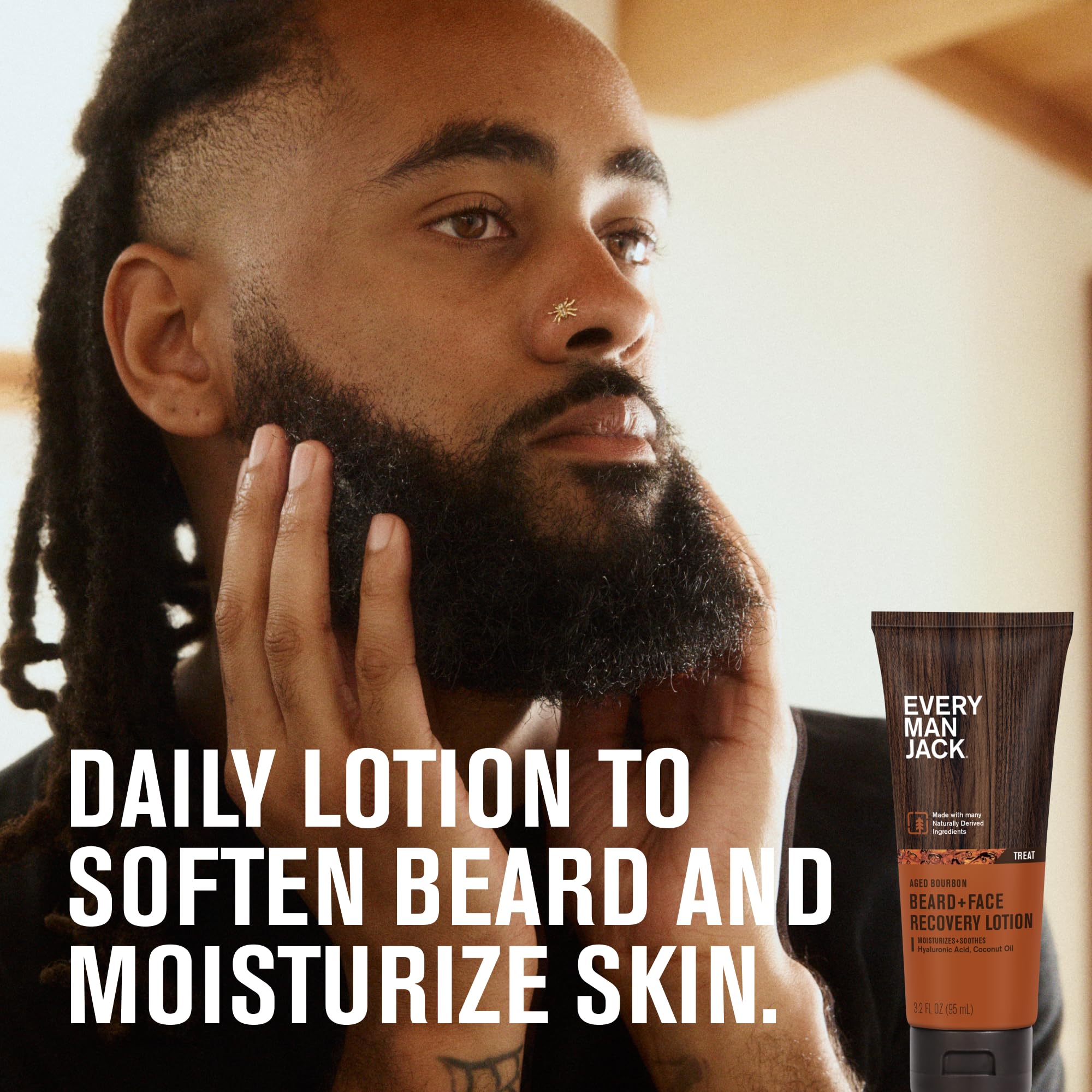 Every Man Jack bottle back shows coconut oil and witch hazel benefits.
