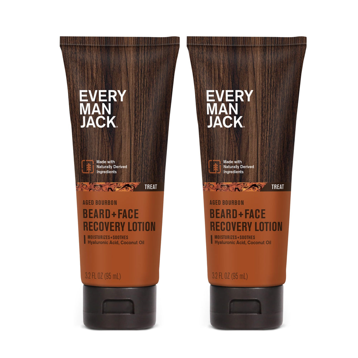 Every Man Jack beard and face recovery lotion bottle front view promotes hydration.