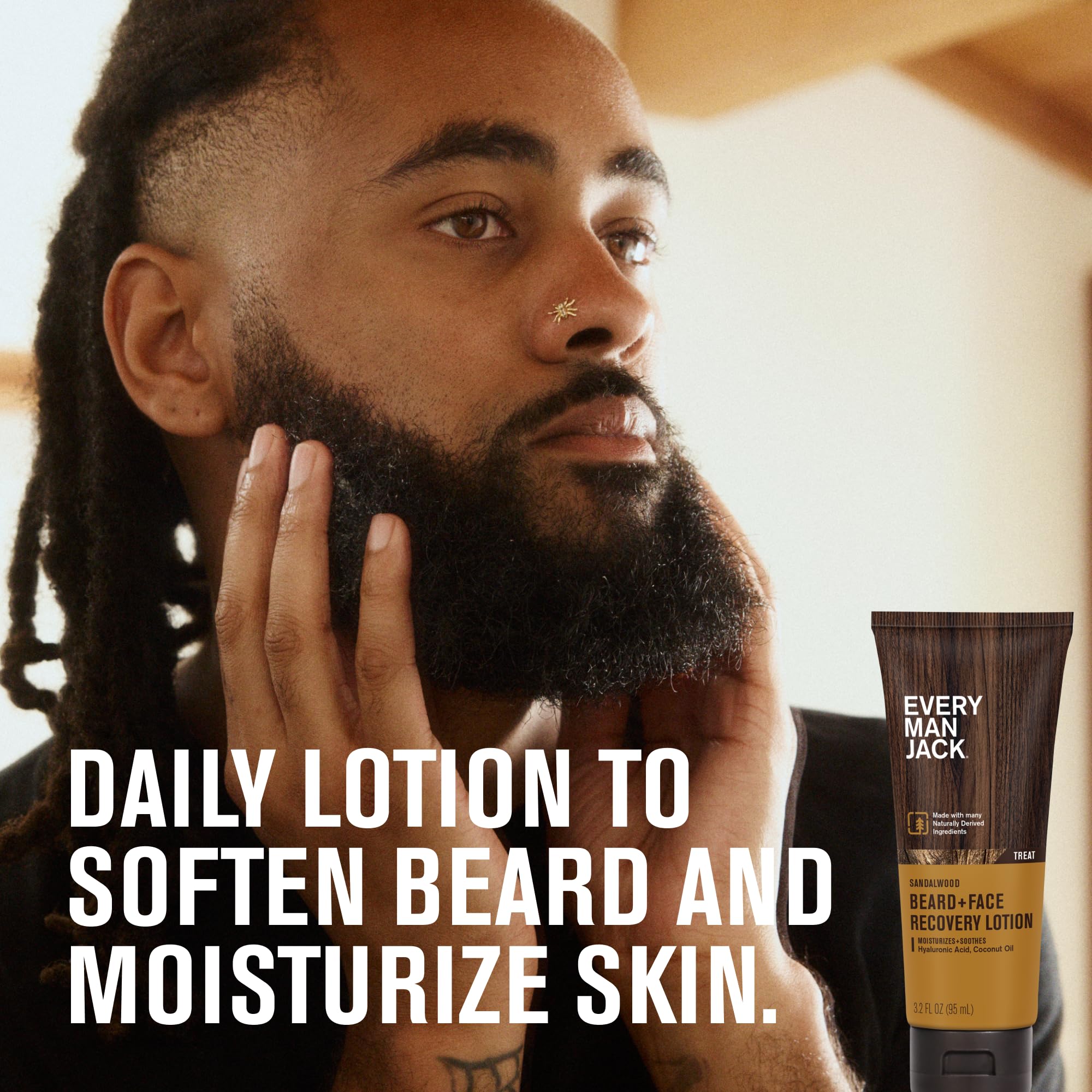 Every Man Jack coconut oil ingredient visual signifies conditioning moisture for beard and face.