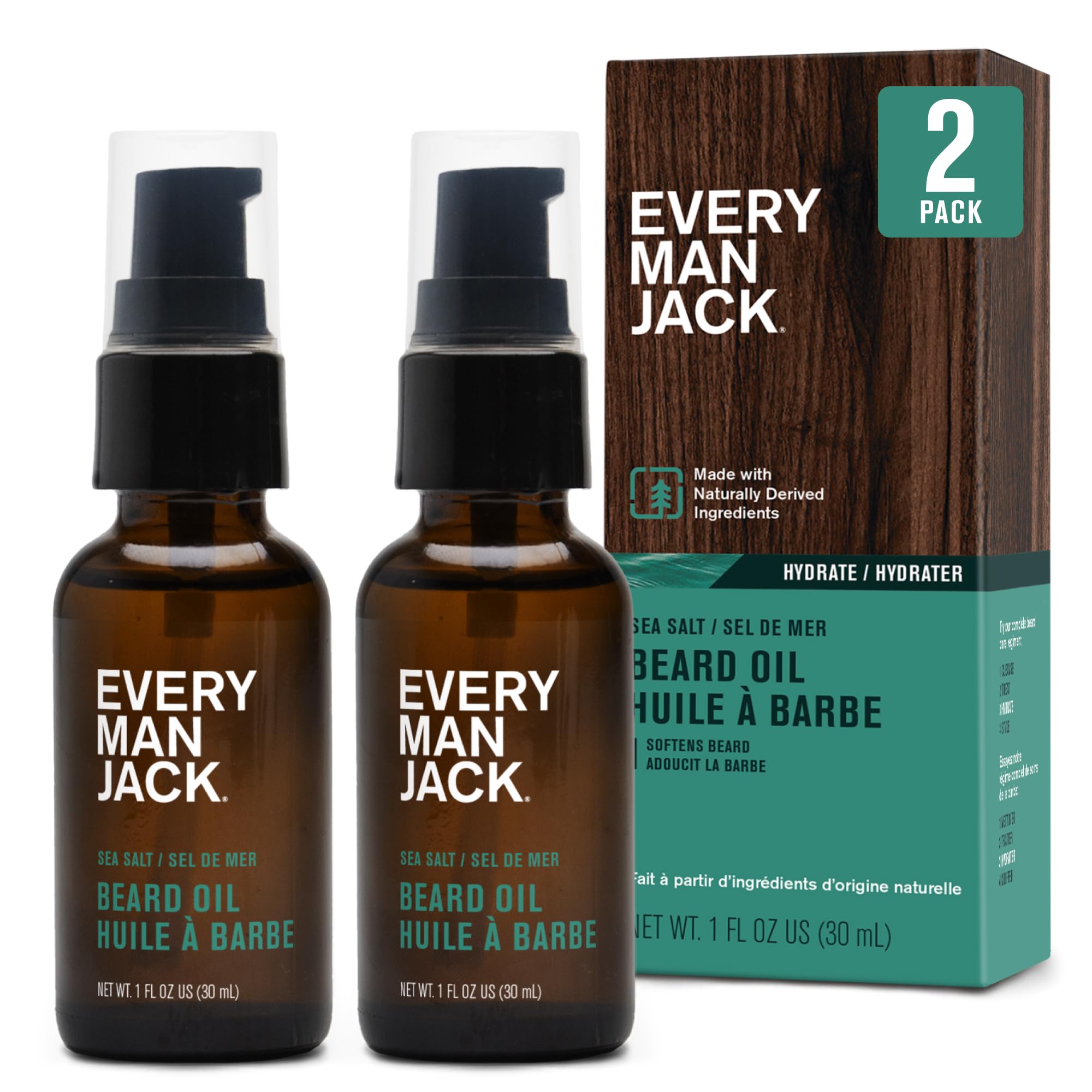 Every Man Jack beard oil bottle with sea salt fragrance delivers a fresh, coastal scent.