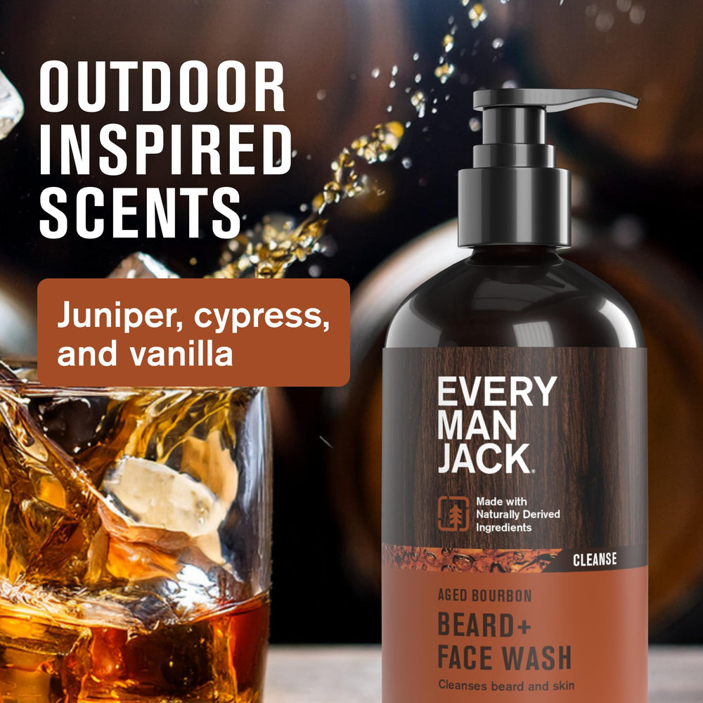 Every Man Jack beard oil bottle highlighting conditioning and softening benefits.