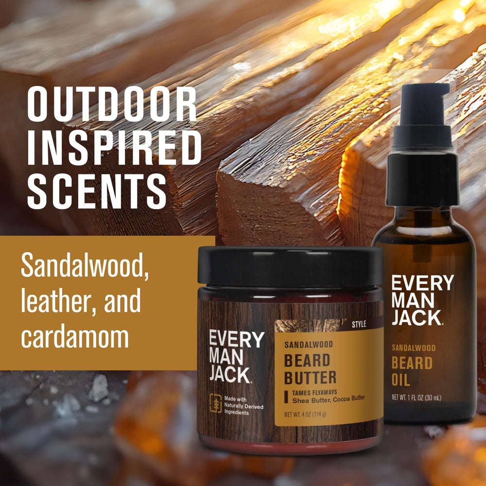 Every Man Jack beard oil bottle shows vitamin E and argan benefits.