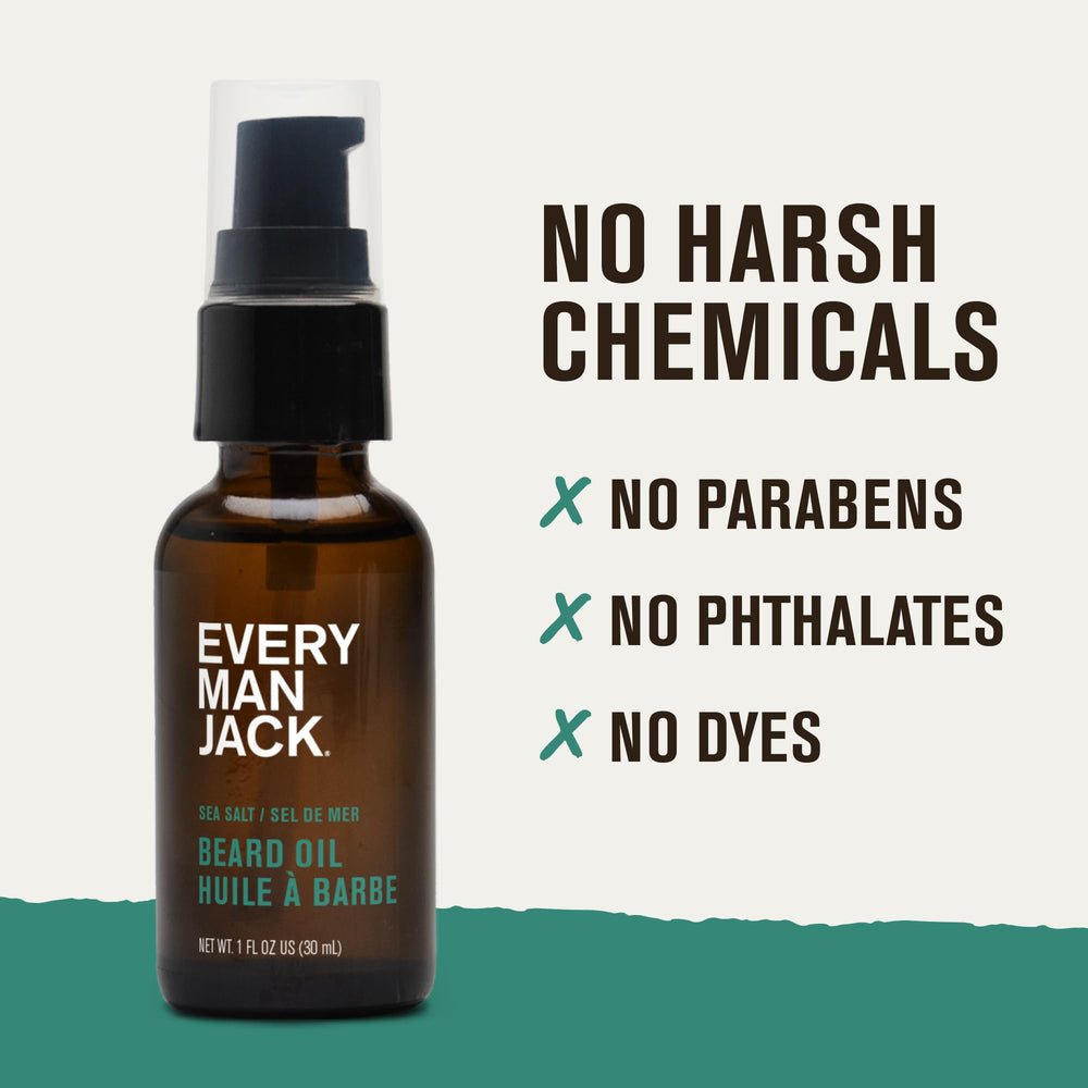 Every Man Jack texture-shine shows natural beard shine with non-greasy finish.
