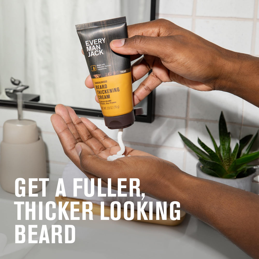 Every Man Jack beard thickening cream texture highlights non-greasy grooming feel