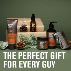 Every Man Jack beard wash bottle demonstrating nourishing cleansing action for beard and skin.