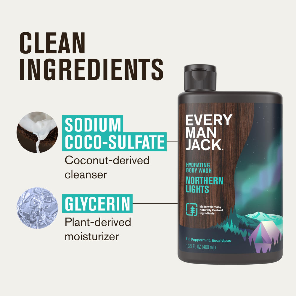 Every Man Jack body wash in shower for daily, invigorating cleanse