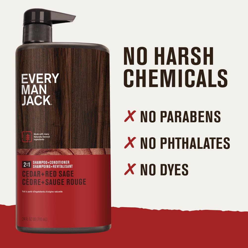 Every Man Jack cedar red sage 24oz bottle shot communicates value for home use.