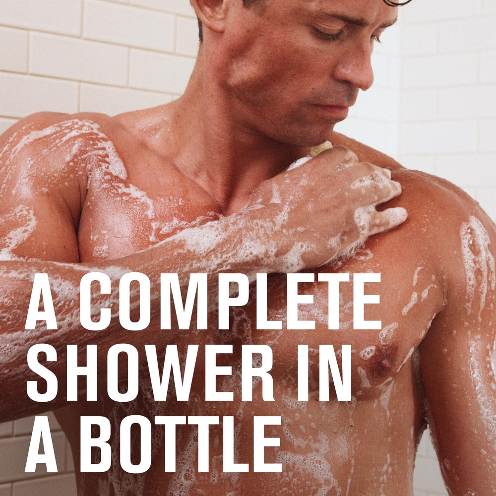 Every Man Jack Cedar + Red Sage bottle pour demonstrates easy one-pump use.