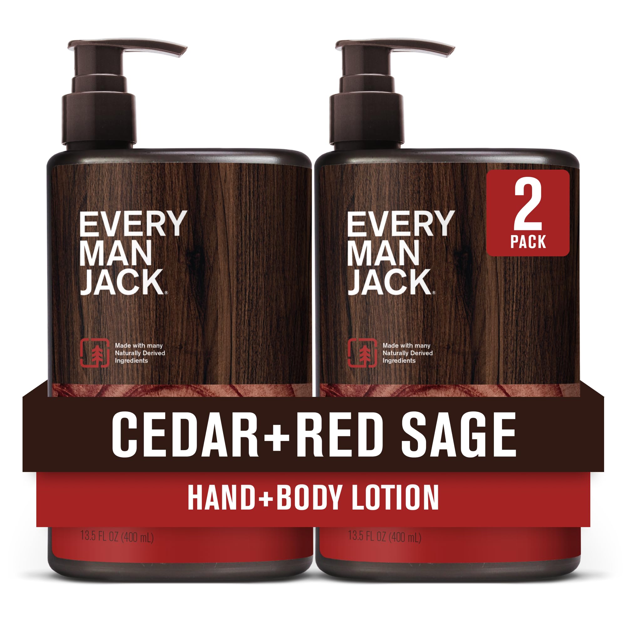 Every Man Jack Cedar+Red Sage lotion bottle shows rugged, fast-absorbing hydration.