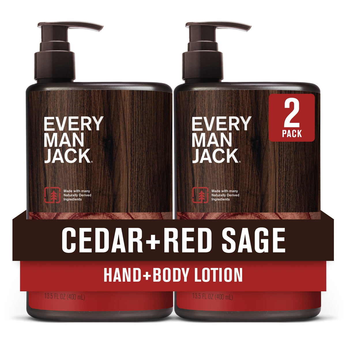 Every Man Jack Cedar+Red Sage lotion bottle shows rugged, fast-absorbing hydration.