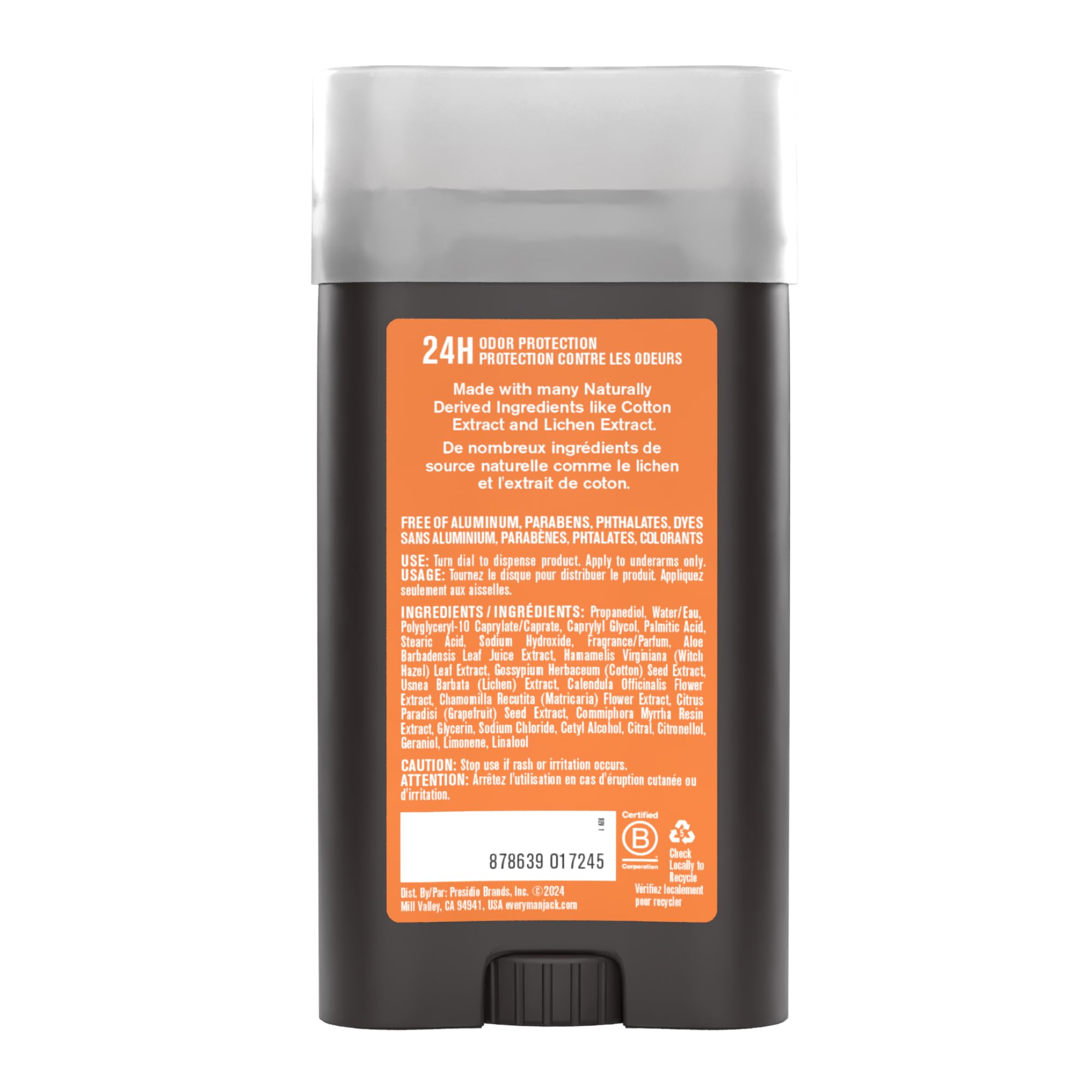 Every Man Jack Citrus + Eucalyptus deodorant top-view packaging and label for everyday carry.
