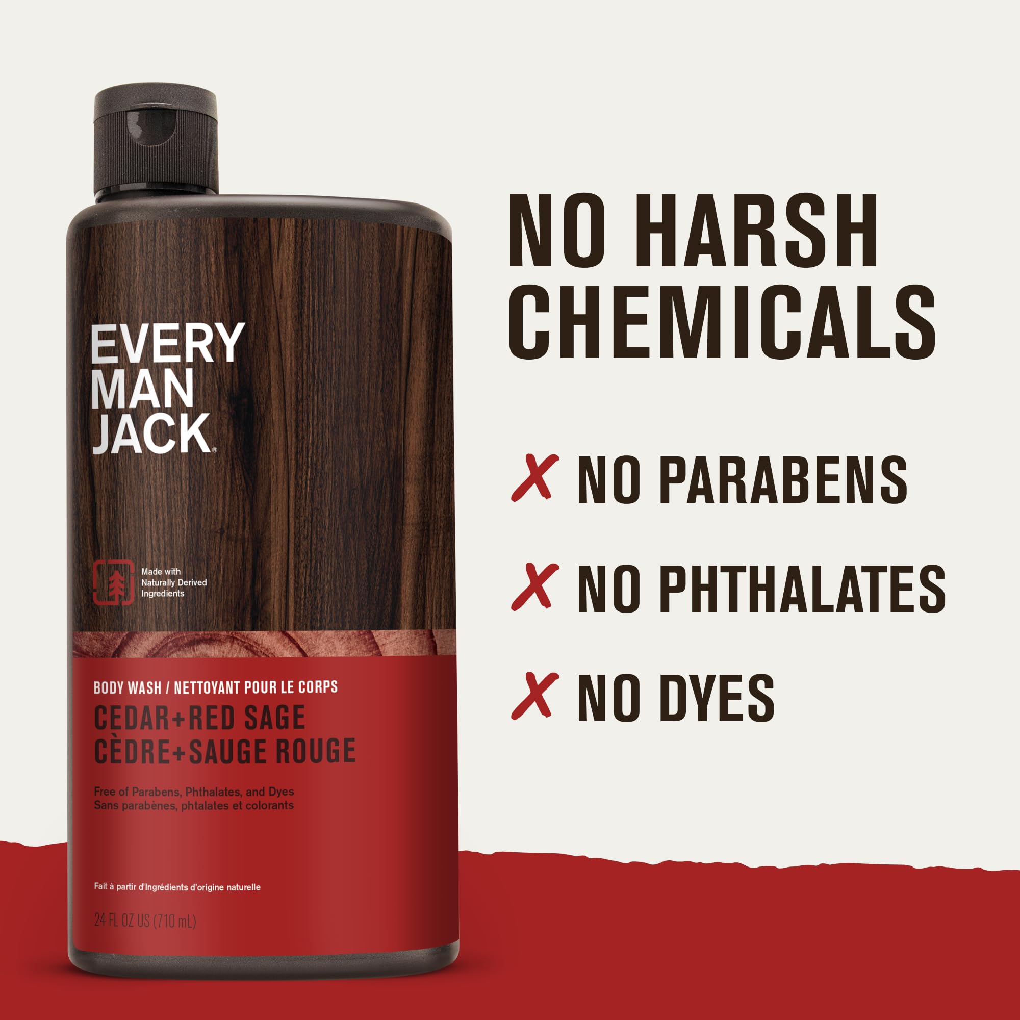 Every Man Jack bottle demonstrates coconut-derived surfactants for cleansing with gentle hydration.