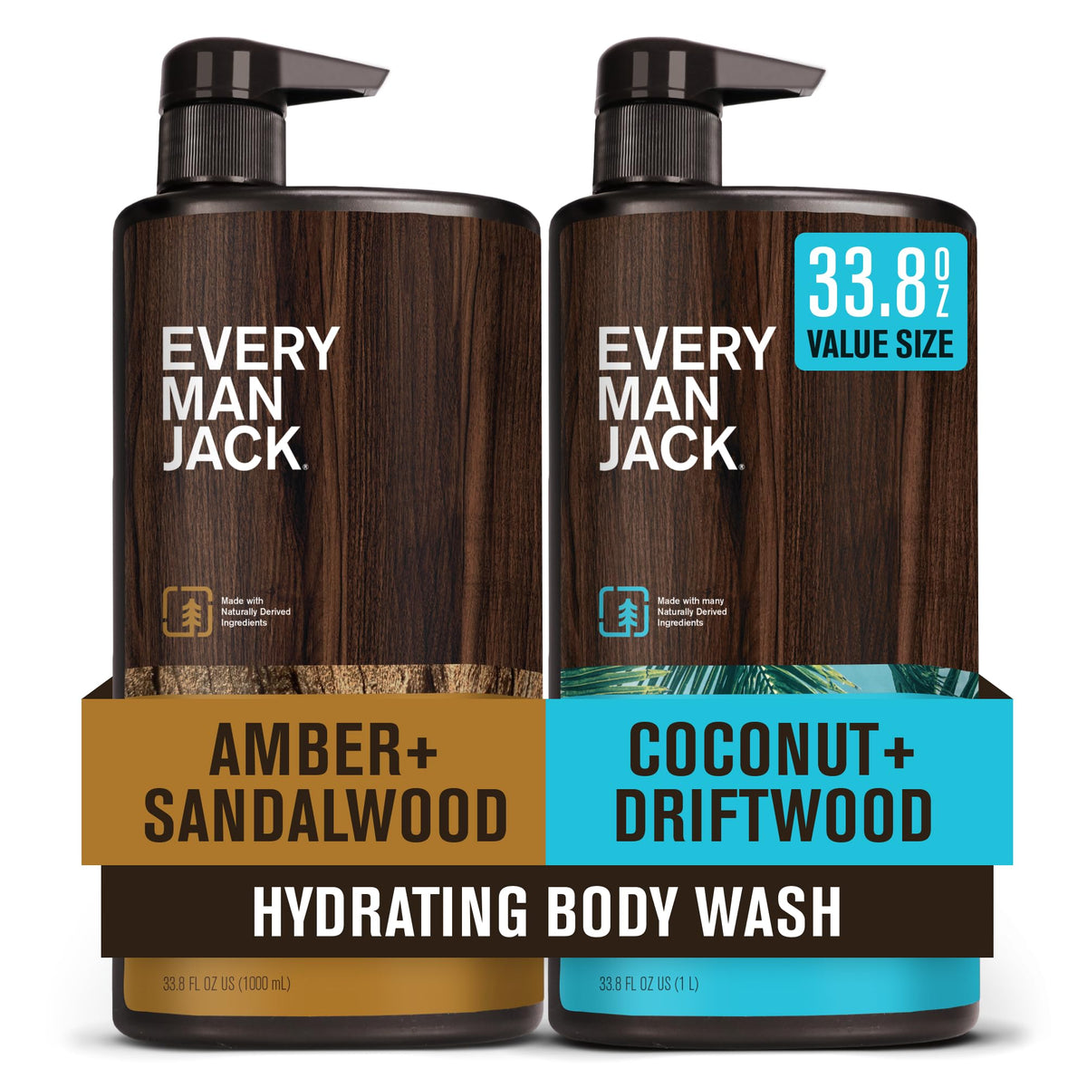 Every Man Jack coconut-driftwood-amber-sandalwood bottle for daily refreshing cleanse.