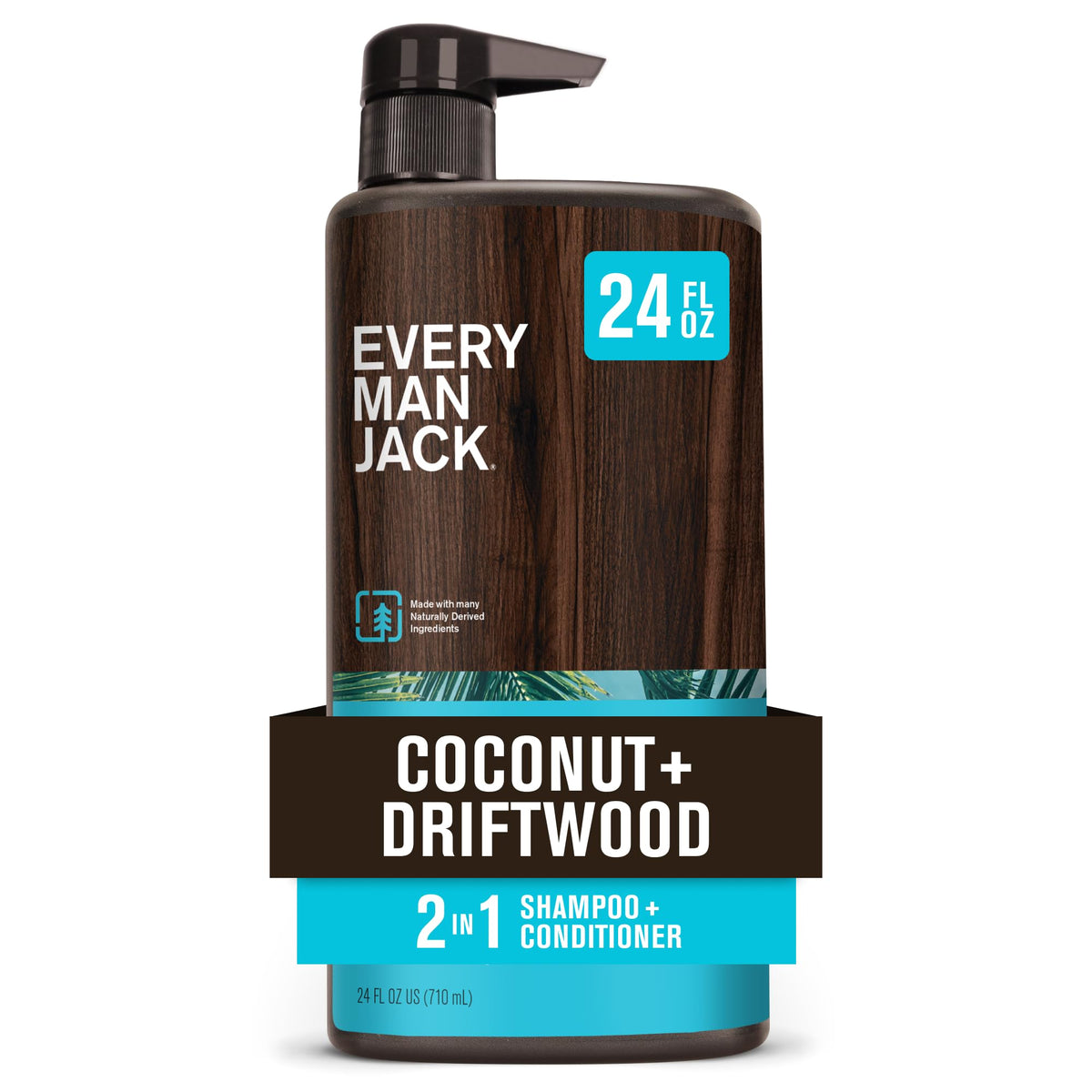 Every Man Jack coconut-driftwood bottle-front with tropical scent for daily grooming.
