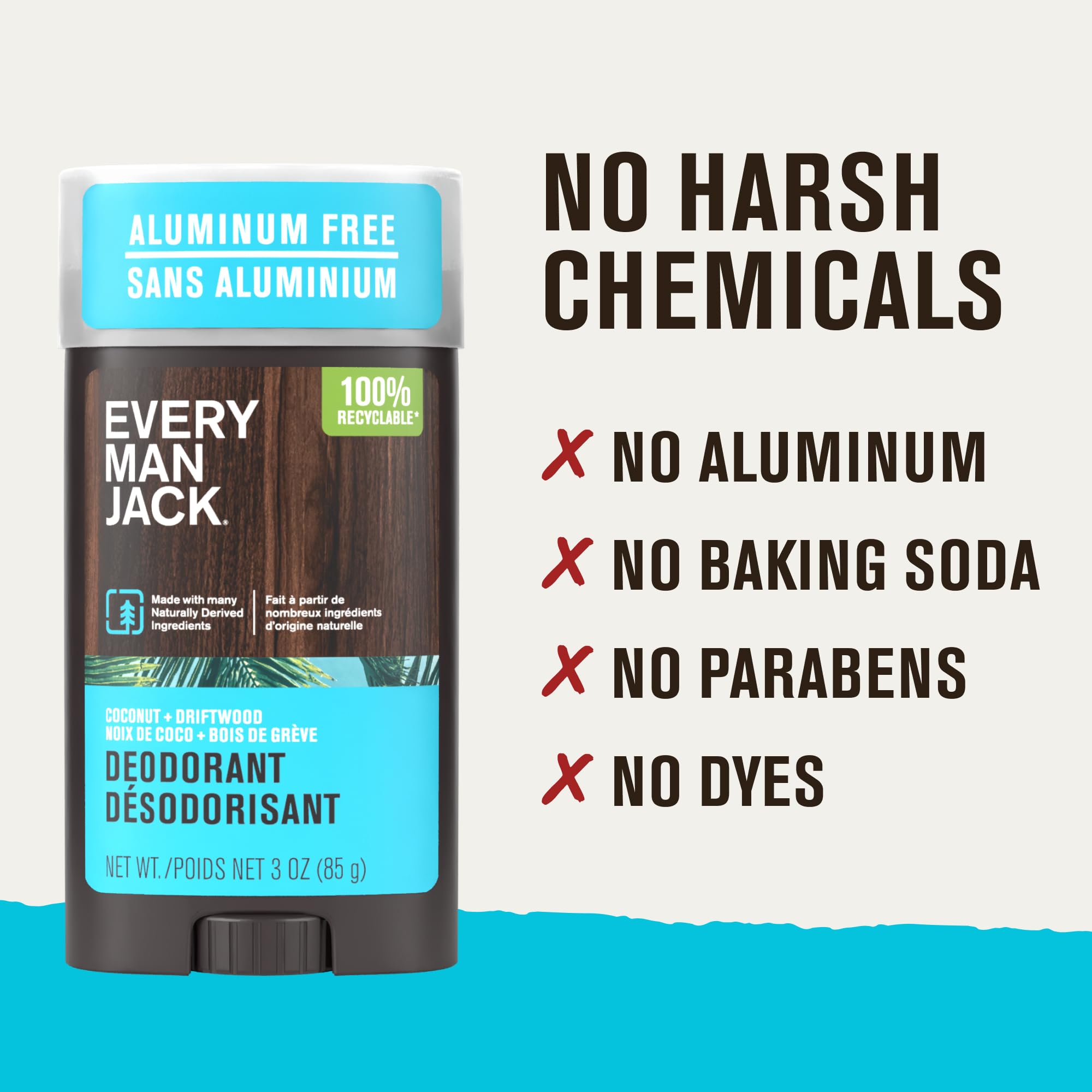 Every Man Jack Coconut Driftwood deodorant with lichen extract graphic demonstrates odor control.